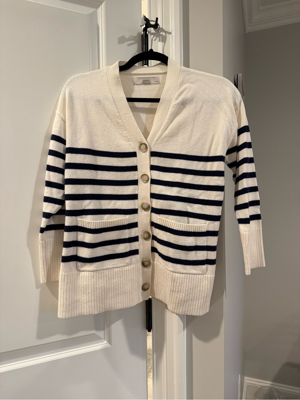 LOFT Striped V-Neck Button Cardigan